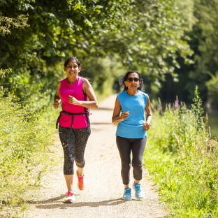 Two women running