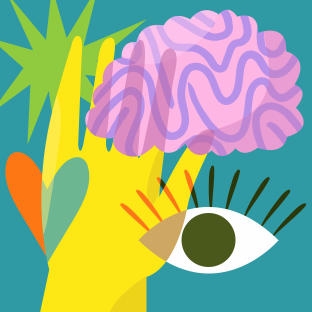 Colourful artist drawing of brain and senses