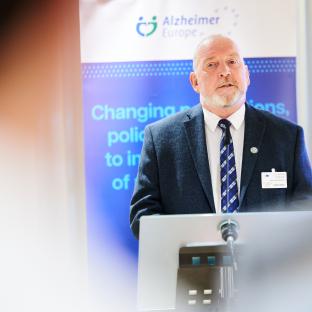 Kevin Quaid making his speech at the EP exhibition on 1 September