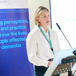 Nina Carberry MEP speaking at Alzheimer Europe exhibition in the European Parliament on 1 Septmeber 2026