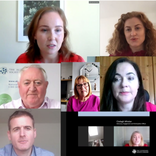 Research Webinar Pic (l-r) - ASI's Laura O'Philbin, Tina Leonard, CEO Pat McLoughlin, Carer Denise Monahan, Bernadette Rock, Cormac Cahill, Advocate Jacinta Dixon and Clodagh Whelan