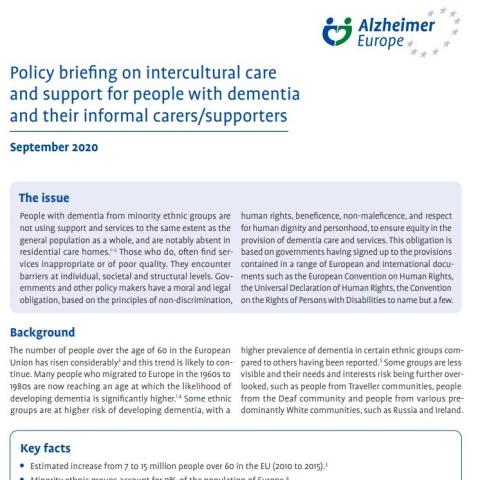 2020 Alzheimer Europe Policy Briefing: Policy briefing on intercultural ...